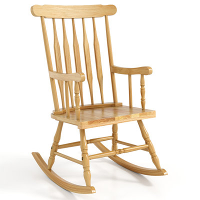 Solid Wood Rocking Chair Porch Rocker Indoor Outdoor Seat Glossy Finish Natural by August Grove