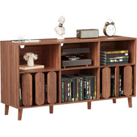 Mid-Century Modern Vinyl Record Player Stand with Storage, 6 Compartments, USB Charging Ports & Power Outlets – Turntable Table for Living Room by George Oliver