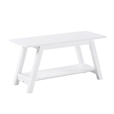 Solid Wood Bench with Shelf, White by Ebern Designs