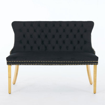 Velvet Tufted Loveseat Bench, Mid-century Modern, 2-seat Dining Bench by Everly Quinn