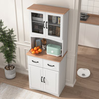Wooden Kitchen Cabinet White Pantry Room Storage Microwave Cabinet by Winston Porter