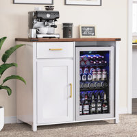 Coffee Bar with Mini Fridge Space, Mini Fridge Cabinet Stand,Liquor Wine Cabinet for Dorm, Kitchen or Office, 39.4" W X 20.9" D Tabletop,White by Gracie Oaks