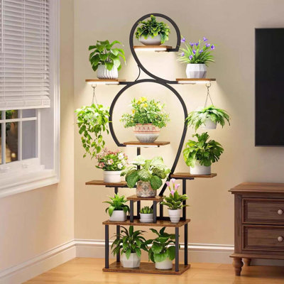 Plant Stand Indoor with Grow Light, 9 Tiered 63" Tall Indoor Plant Shelves for Multiple Plants, Large Metal Plant Shelf, Lighted Plant Stand for Indoo by 17 Stories