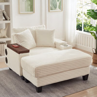 Multifunctional Corduroy Sofa With Bluetooth Speaker, Hidden Table & Storage, Ideal For Small Spaces by Latitude Run
