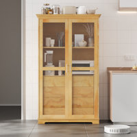 Kitchen Pantry, Freestanding Kitchen Storage Cabinet, Display Cabinet With Glass Doors by Loon Peak