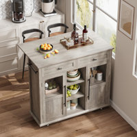 Mobile Modern Storage Island,Rolling Kitchen Island with Drop Leaf - Door Cabinet, Drawer, Bar Cart with Cabinet, Kitchen Cart Island Table for Kitche by Ebern Designs