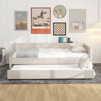 Queen Size Upholstered Platform Bed With USB And Twin Size Trundle