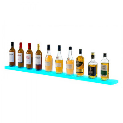 LED Lighted Liquor Bottle Display, 1-Tier Whiskey Rack, Supports USB, Illuminated Home Bar Shelf with RF Remote & App Control, 7 Static Colors, Acryli