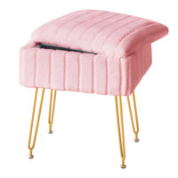 Vanity Stool Chair With Storage, Faux Fur Makeup Chair With Metal Legs, Small Footrest For Bedroom by Mercer41