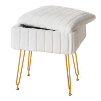 Vanity Stool Chair With Storage, Faux Fur Makeup Chair With Metal Legs, Small Footrest For Bedroom by Mercer41