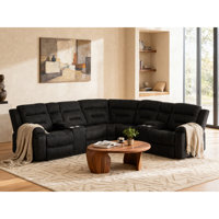 7-piece, 2 Power Recliners Suede Reclining Sectional by Latitude Run