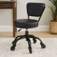 Dayton Adjustable Height Ergonomic Lab Stool With Black Leather Seat, Matte Black Frame, Rolling Casters – Office, Drafting, Task & Medical Chair by Latitude Run