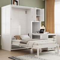 Twin Murphy Bed With Rolling Desk, Storage Cabinte And Bookcase by Hokku Designs