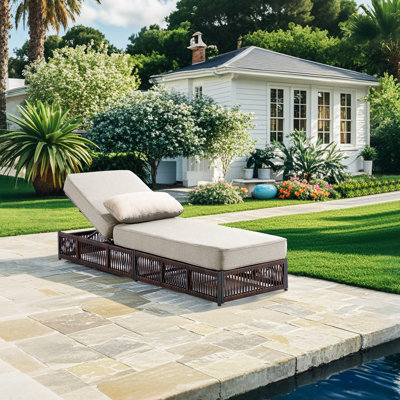 Wickes 5-Position Adjustable Outdoor Chaise Lounge With 5" Thick Cushion, Weather-Resistant Woven Rattan Patio Recliner by Lark Manor