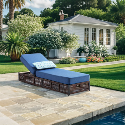 Wickes 5-Position Adjustable Outdoor Chaise Lounge With 5" Thick Cushion, Weather-Resistant Woven Rattan Patio Recliner by Lark Manor