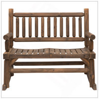 2-Person Wood Rocking Chair With Log Design, Heavy Duty Loveseat With Wide Curved Seats For Patio, Backyard, Garden, Natural by Ebern Designs