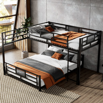 L-Shaped Metal Bunk Bed, Twin Over Full Size with Guardrails - Space Saving Design for Kids Room, Dorm, or Guest Room by Ivy Bronx