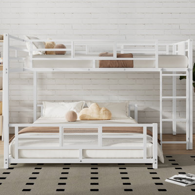 L-Shaped Metal Bunk Bed, Twin Over Full Size with Guardrails - Space Saving Design for Kids Room, Dorm, or Guest Room by Ivy Bronx