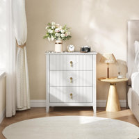 Fluted Dresser For Bedroom 27.5" Wide, 3-Drawer Wood Dresser Nightstand For Bedroom, Modern Chest Of Drawers, Storage Organizer Cabinet For Living Roo by George Oliver