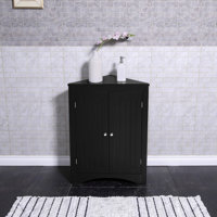 Bathroom Floor Corner Cabinet with Doors and Shelves, Free Standing Black MDF Storage Cabinet for Bathroom, Kitchen, Living Room - 24”L x 12.2”W x 32. by Winston Porter