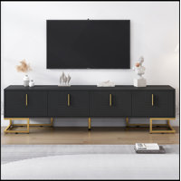 ON-TREND Modern TV Stand With Metal Legs And Gold Handles For Tvs Up To 80