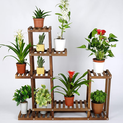 4-tier Wooden Plant Rack Indoor/outdoor Plant Holder For 10 Pots, Vintage Display Shelf by Ophelia & Co.