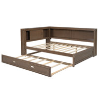 Full Size Wood Daybed With Storage Shelves, Usb, Led, And Trundle, Antique Wood by One Allium Way
