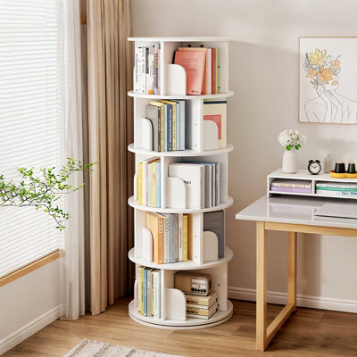 5 Tier Rotating Bookshelf, 360° Display Round Spinning Bookshelf, Space-Saving, Small Space Rotating Bookshelf Tower for Bedroom, Living Room, Home, O