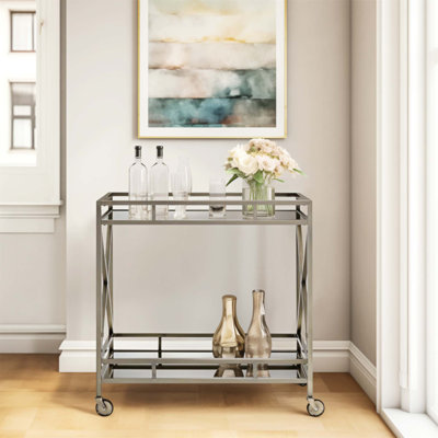 Kristensen Mirrored & Antique Gold Finish Serving Cart, Perfect for Elegant Entertaining and Space-Saving Storage. by Ivy Bronx
