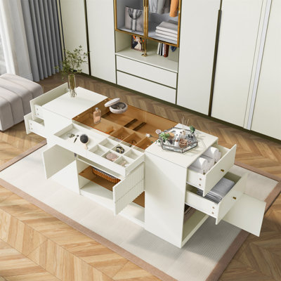 Modern Luxury Multi-Functional Island Vanity Dresser And Storage Cabinet With Glass Tabletop
