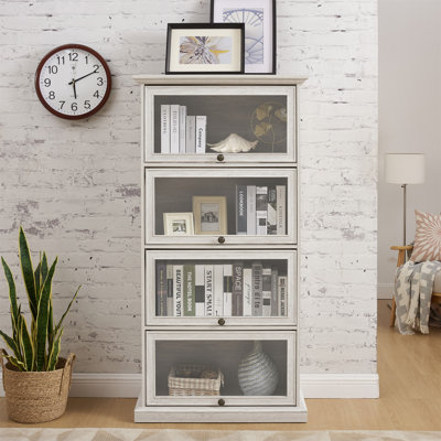 Glass Display Cabinet 4 Tier Glass Display Cabinet Storage Curio Cabinet With Flip Up Glass Doors by Lark Manor