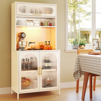 65" H Metal Pantry Cabinet With Magnetic Light Strip And Glass Doors by Wrought Studio