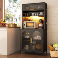 65" H Metal Pantry Cabinet With Magnetic Light Strip And Glass Doors by Wrought Studio