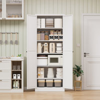 Metal Kitchen Pantry Cabinet - 72" Tall Glass Door Storage with 5 Adjustable Shelves, White Freestanding Cabinet for Kitchen/Pantry/Bathroom/laundry r by Ebern Designs