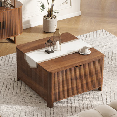 Lift Top Coffee Table with Storage, 31.5"D x 31.5"W x 18.5"H, Modern Wood Center Table for Living Room, Walnut by Ebern Designs