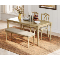 Dining Table Set - Includes One Dining Table, Two Upholstered Benches, Farmhouse Dining Set, Oak by Alcott Hill