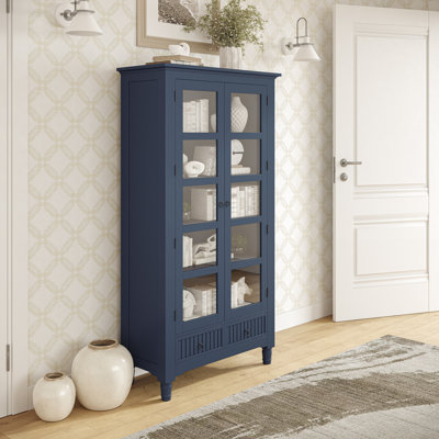 Westport Modern Farmhouse Tall Accent Storage Cabinet with Glass Doors and Adjustable Shelves - Navy by Alcott Hill