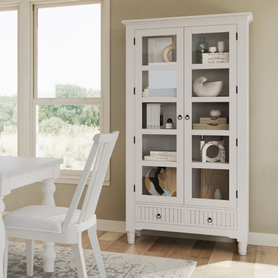 Westport Modern Farmhouse Tall Accent Storage Cabinet with Glass Doors and Adjustable Shelves - Navy by Alcott Hill