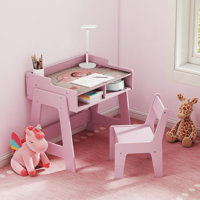 Toddler Table and Chair Set, Wooden Kids Desk and Chair Set, Pink Study Table and Chair Set for Girls, Kids Acitvity Table with Storage for Ages3-8, T by Isabelle & Max
