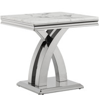 22.8" Square Marble End Table, Modern White Sofa Side Table with Mirrored Stainless Steel Base, Luxury Faux Marble Accent End Table Bedside Table Nigh by Everly Quinn