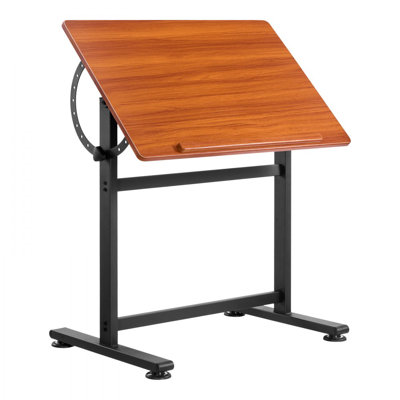 Drafting Table, Adjustable 0°–90° Tilt Drawing Desk, Portable Artist Table with Black H-Frame and Brown Desktop, Wooden Painting Desk Craft Workstatio by 17 Stories