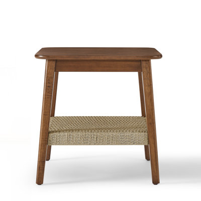 Mid-Century Side Table with Woven Shelf by George Oliver