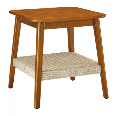 Mid-Century Side Table with Woven Shelf by George Oliver
