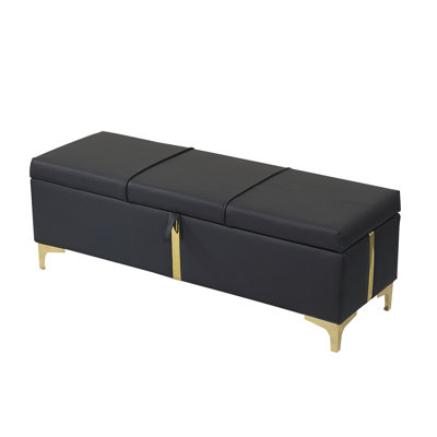 Elegant Upholstered Storage Ottoman,Storage Bench With Metal Legs For Bedroom,Living Room,Fully Assembled Except Legs by Mercer41