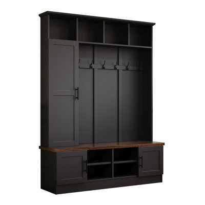 Versatile 3-In-1 Hall Tree With 6 Hooks, Farmhouse Walnut Storage Bench With Adjustable Shelves, 55"W Modern Entryway Coat Rack With Multiple Storage by One Allium Way