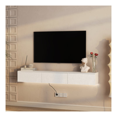 Floating TV Stand Wall Mounted With 16 Color Leds,67" Modern TV Stand, Floating TV Cabinet Entertainment Center For 55 60 65 Inch TV,White by Wrought Studio