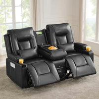 Manual Reclining Loveseat Sofa With Flip-Top Center Console, Charging Ports, Bluetooth Speakers And Cup Holders by Latitude Run
