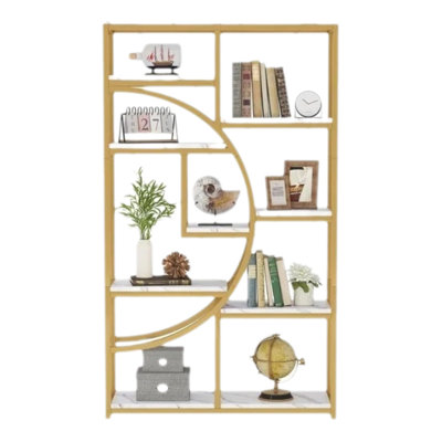 9-Tier Open Plant Stand, Suitable For Placement In Living Rooms, Dining Areas, Patios, Balconies, And Gardens. White -Patterned Finish With Gold Accen by Everly Quinn