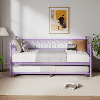 Metal Twin Size Daybed Frame with Trundle with Charging Station and LED Lights for Small Spaces by Alcott Hill