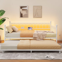 Metal Twin Size Daybed Frame with Trundle with Charging Station and LED Lights for Small Spaces by Alcott Hill